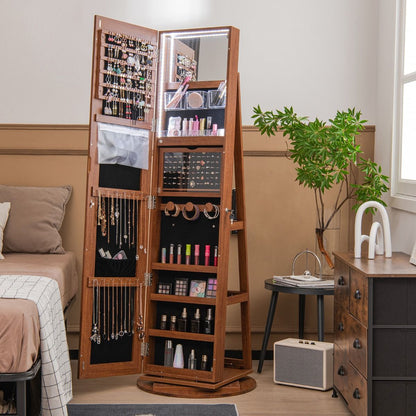 Armoire À Bijoux Pivotante À 360°Avec Lumières LED 3 Couleurs Miroir Pleine Longueur Et Étagère 3 Niveaux En Arrière 10 Couleurs Au Choix