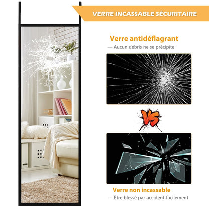 Miroir À Suspendre Sur Porte Avec Crochets De Suspension Réglables En Hauteur 36,5 X 107 CM Blanc/Café/Noir
