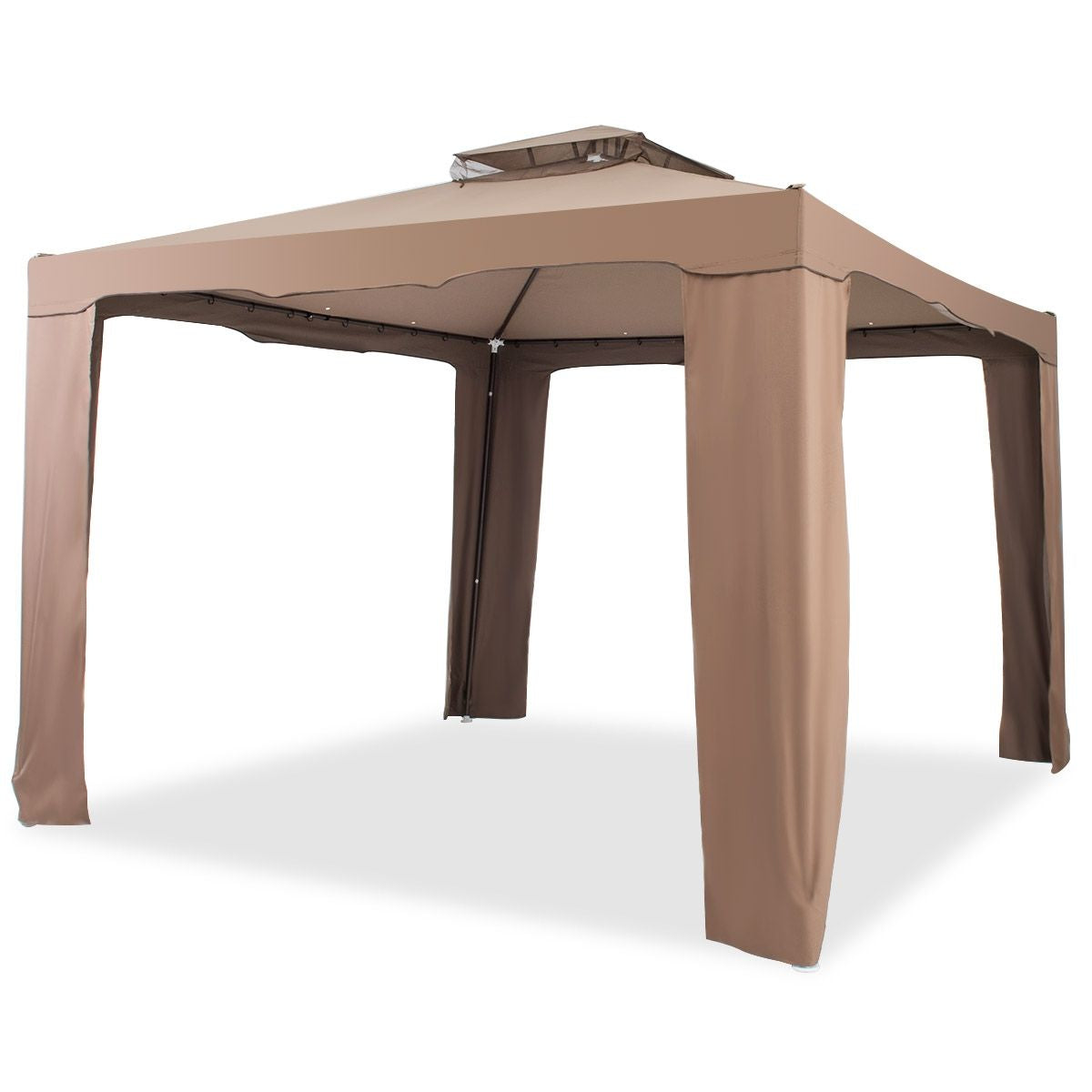 Tente De Réception Tonnelle De Jardin Imperméable Double Toits Moustiquaire Protection UV 50+ Imperméable 3X3M Pour Terrasse Jardin Brun/Beige