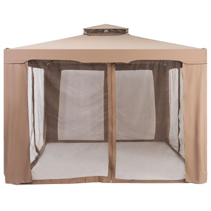 Tente De Réception Tonnelle De Jardin Imperméable Double Toits Moustiquaire Protection UV 50+ Imperméable 3X3M Pour Terrasse Jardin Brun/Beige