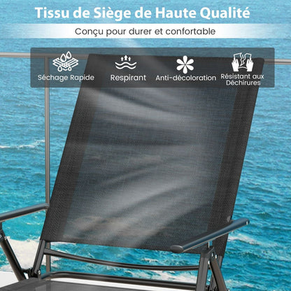 Chaises Longues Pliantes Fauteuil 2 Pièces Dossier À 6 Niveaux Tissu De Siège Respirant Cadre En Métal Solide Chaises Inclinables Réglables Gris/Noir/Café