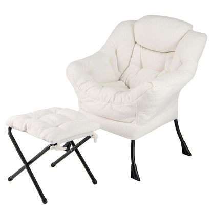 Chaise Paresseuse Avec Ottoman Fauteuil De Loisirs Rembourré Sherpa Moderne Avec Repose-Pied Pliable Coussin De Tête Beige/Gris/Rose