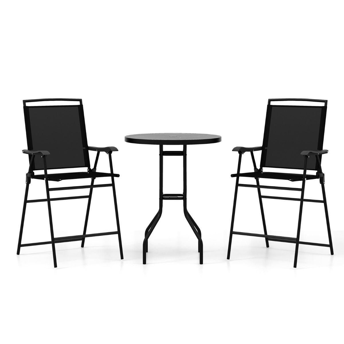 Bistrot Pour Patio 3 Pièces Table Et Chaises Pliantes De Bar De Jardin Avec Plateau De Table DPC Trou Pour Parasol Et Repose-Pieds