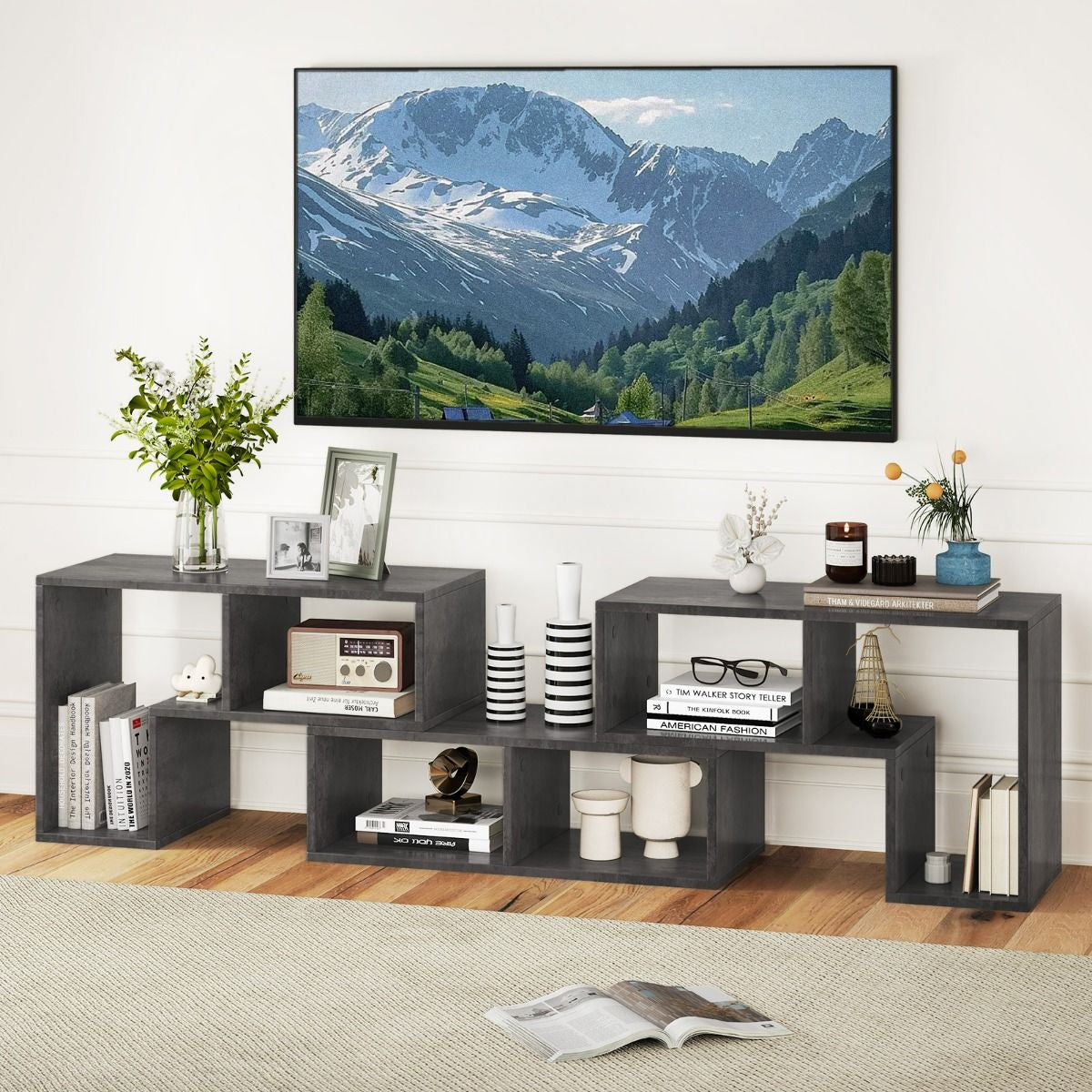 Meuble TV 3 Pièces 134-180X30X43Cm Combination Libre Pour Télévision Jusqu’À 49 Pouces Pour Salon Chambre Bureau En MDF Noir/Blanc/Café/Gris