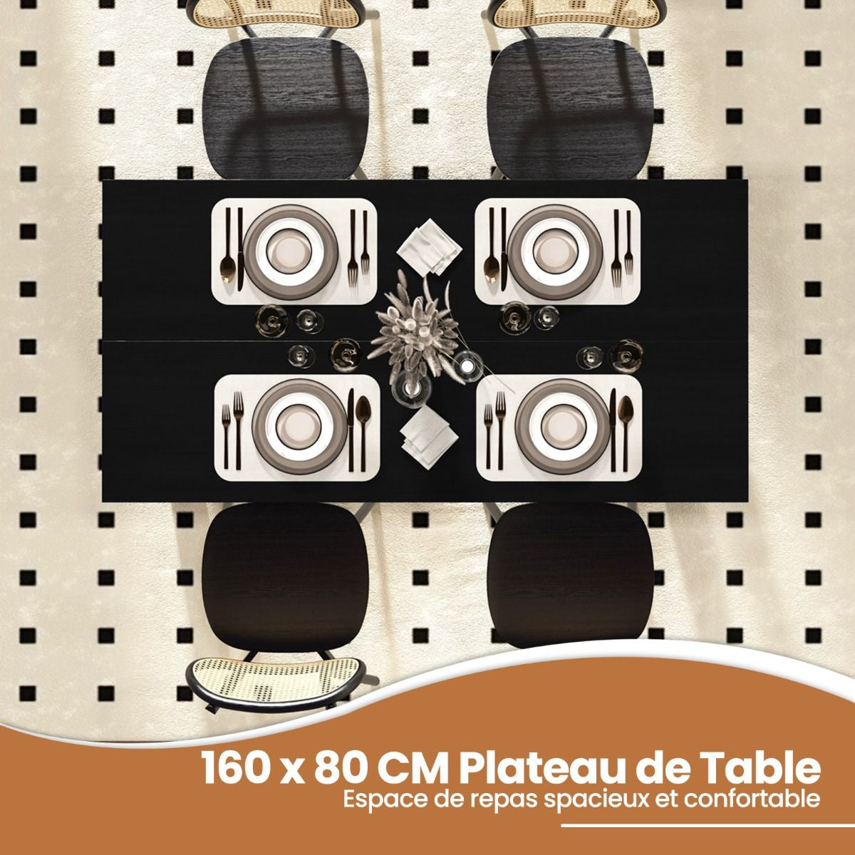 Table Salle À Manger De 160 CM Pour 6-8 Personnes Table Cuisine Rectangulaire Avec Pieds En Formes De L Robustes Table Bureau De Travail Moderne Naturel/Noir