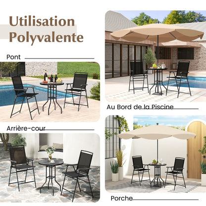 Bistrot Pour Patio 3 Pièces Table Et Chaises Pliantes De Bar De Jardin Avec Plateau De Table DPC Trou Pour Parasol Et Repose-Pieds