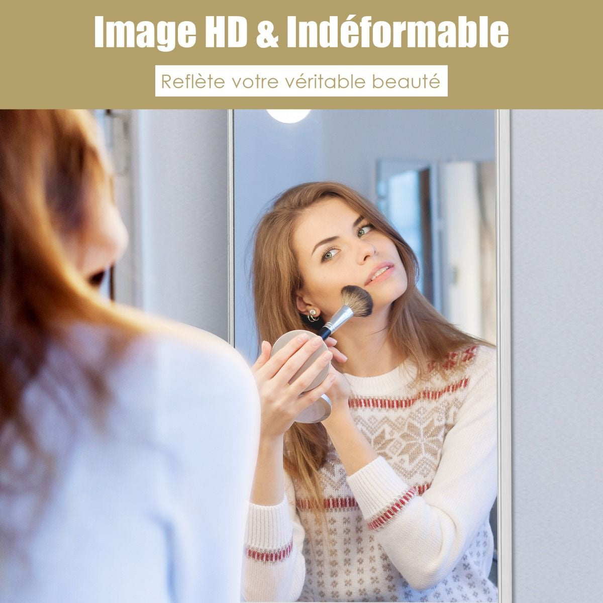 Miroir HD Psyché Mural Miroir Rectangulaire De Grand Format H 120 X L37 CM Cadre Argent En Alliage D'Aluminium Noir/Argent/Or