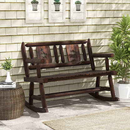 Banc À Bascule De Jardin En Bois Carbonisé 2 Personnes Siège À Lattes Dossier Ergonomique Charge 320KG Terrasse Piscine