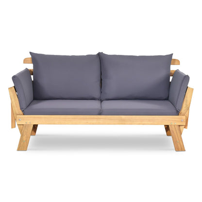 Chaise Longue Convertible Avec Coussin Canapé De Jardin 2 En 1 En Bois D’Acacia Avec Accoudoir Réglable 4 Couleurs Au Choix