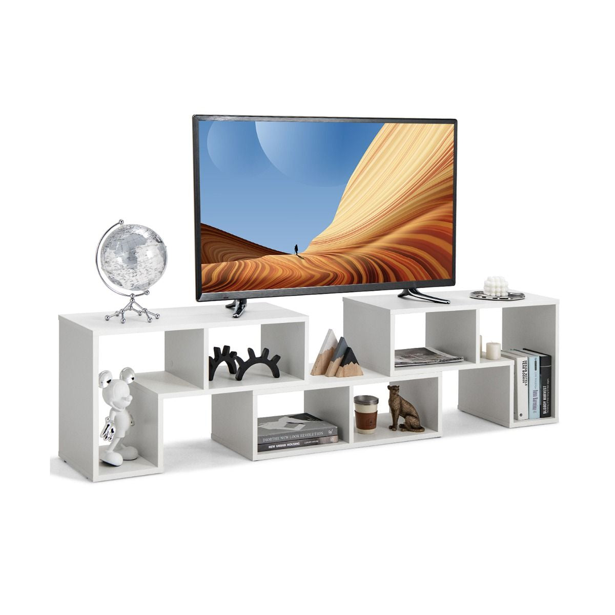 Meuble TV 3 Pièces 134-180X30X43Cm Combination Libre Pour Télévision Jusqu’À 49 Pouces Pour Salon Chambre Bureau En MDF Noir/Blanc/Café/Gris