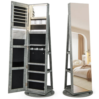 Armoire À Bijoux Pivotante À 360°Avec Lumières LED 3 Couleurs Miroir Pleine Longueur Et Étagère 3 Niveaux En Arrière 10 Couleurs Au Choix