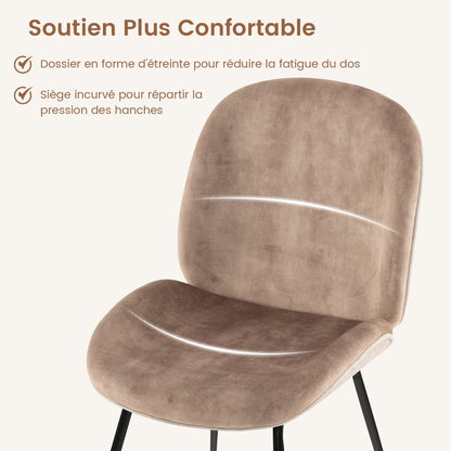 Lot De 2 Chaises De Salle À Manger En Velours Avec Base En Métal Chaise De Loisirs Rembourrée Moderne Chaise D’Appoint Pour Chambre Café