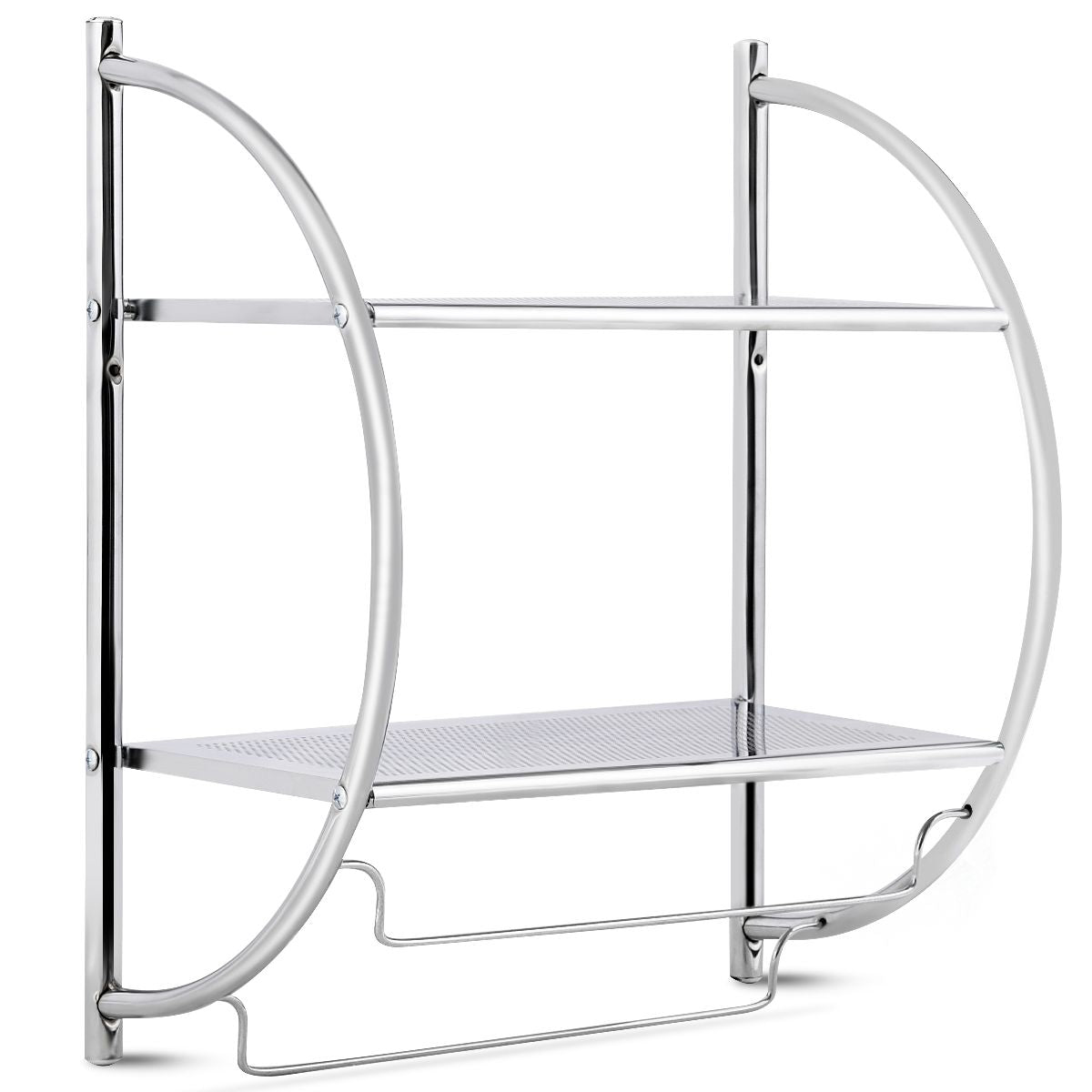 Etagère Murale De Salle De Bain Porte-Serviettes Avec 2 Tablettes Et 2 Barres En Métal Chromé 45X25,5X55Cm Argenté