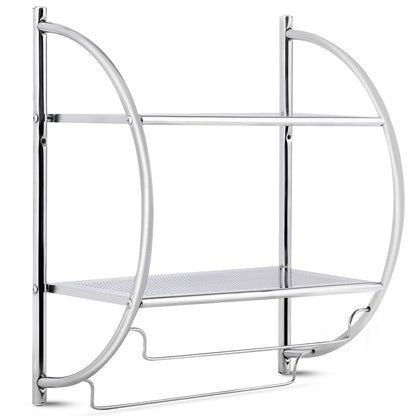 Etagère Murale De Salle De Bain Porte-Serviettes Avec 2 Tablettes Et 2 Barres En Métal Chromé 45X25,5X55Cm Argenté
