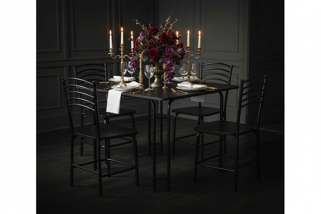 Ensemble Table & 4 Chaises Noir Luxe Fériona