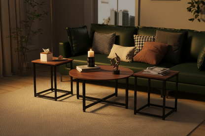 Ensemble Tables Basses Noyer & Métal Luxe Fériona