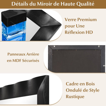 Miroir Mural 106X71,5Cm Miroir En Bois De Caoutchouc Style Rustique Avec Cadre En Bois Massif Miroir Rectangulaire De Vanité Blanc/Noir