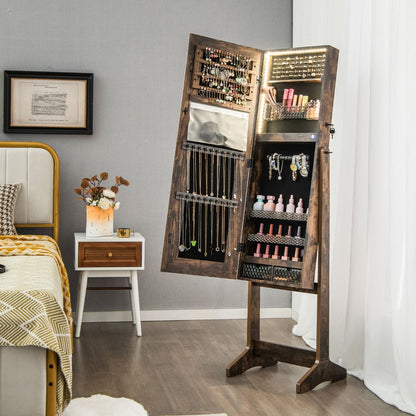 Armoire À Bijoux Sur Pied Avec Lumières LED Armoire Verrouillable Avec Miroir Pleine Longueur Éclairé Blanc/Marron Rustique/Noyer