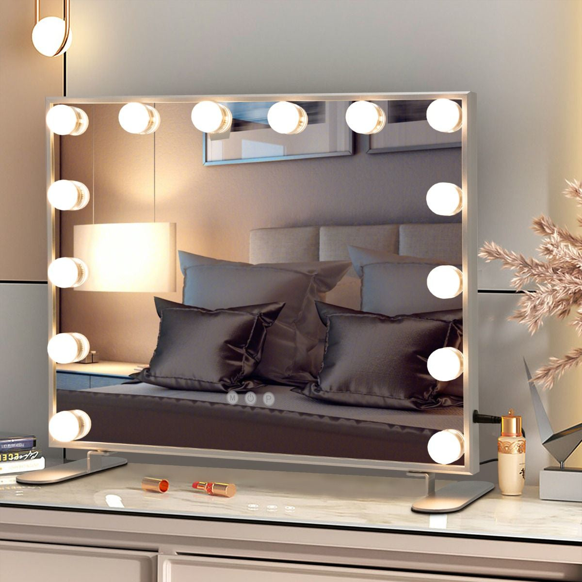 Miroir Maquillage Hollywood 14 Ampoules LED Tactile Éclairage Luminosité Rglable Blanc Froid/Chaud/Neutre