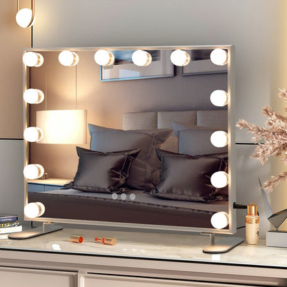 Miroir Maquillage Hollywood 14 Ampoules LED Tactile Éclairage Luminosité Rglable Blanc Froid/Chaud/Neutre
