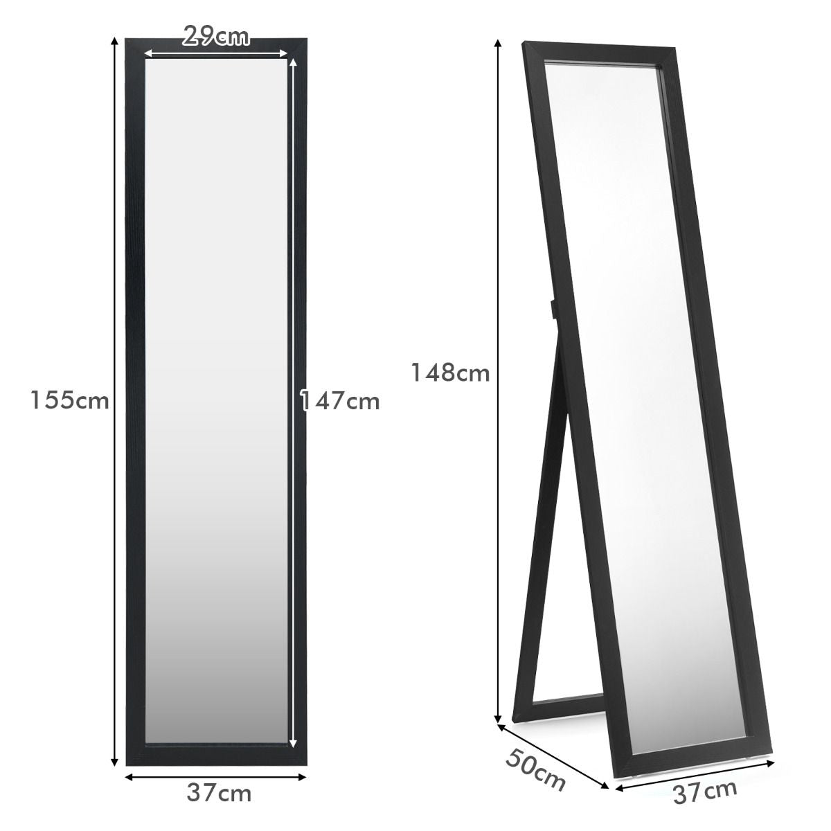 Miroir Sur Pied Psyché Miroir Autoportant Rectangulaire 155 X 37 Cm Style Scandinave Moderne Blanc/Naturel/Noir