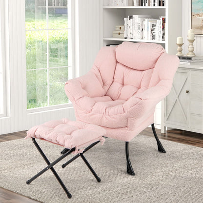 Chaise Paresseuse Avec Ottoman Fauteuil De Loisirs Rembourré Sherpa Moderne Avec Repose-Pied Pliable Coussin De Tête Beige/Gris/Rose