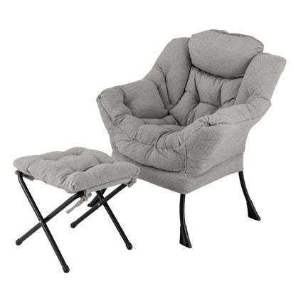 Chaise Paresseuse Avec Ottoman Fauteuil De Loisirs Rembourré Sherpa Moderne Avec Repose-Pied Pliable Coussin De Tête Beige/Gris/Rose