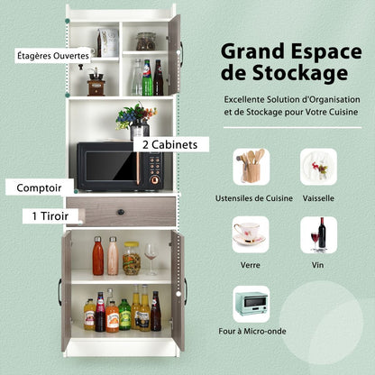 Buffet De Cuisine Meuble Cuisine Rangement Avec 3 Portes Et 1 Niche De Rangement Passe-Câble 60 X 40 X 180 CM Noir/Blanc