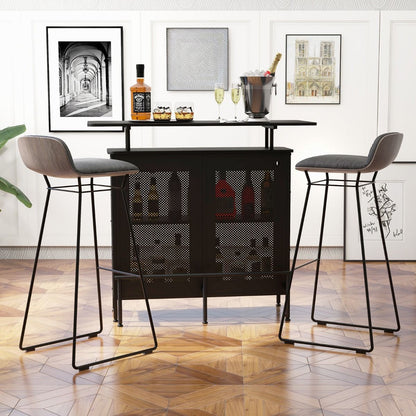 Table De Bar À Domicile À 4 Niveaux Armoire De Bar Avec 2 Étagères Pour Vin Et 6 Supports De Verres Repose-Pieds En Métal 7 Pieds Réglables Noir/Marron
