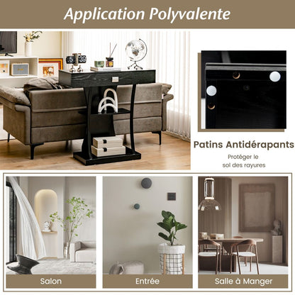 Table Console 3 Étagères Meuble D'Entrée L91 X P30 X H88 Style Scandinave Dispositif Anti-Renversement Brun Rustique/Noir/Gris
