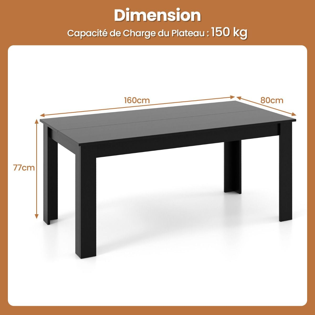 Table Salle À Manger De 160 CM Pour 6-8 Personnes Table Cuisine Rectangulaire Avec Pieds En Formes De L Robustes Table Bureau De Travail Moderne Naturel/Noir