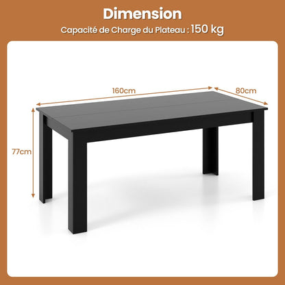 Table Salle À Manger De 160 CM Pour 6-8 Personnes Table Cuisine Rectangulaire Avec Pieds En Formes De L Robustes Table Bureau De Travail Moderne Naturel/Noir