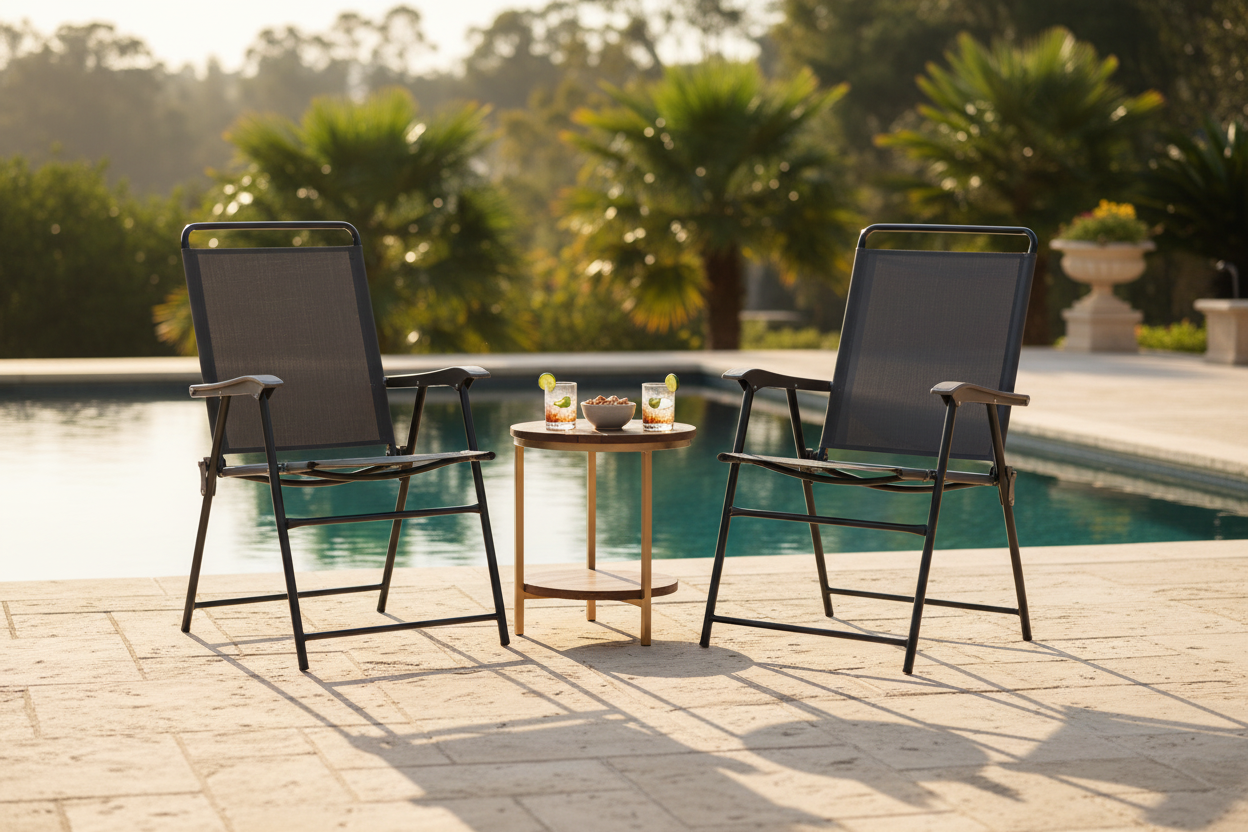 Lot 4 fauteuils pliants textilène gris jardin luxe Fériona