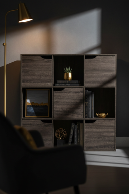 Bibliothèque cube gris 9 cases luxe Fériona