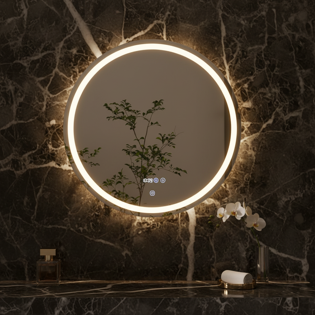 Miroir LED rond 80cm antibuée écran tactile luxe Fériona