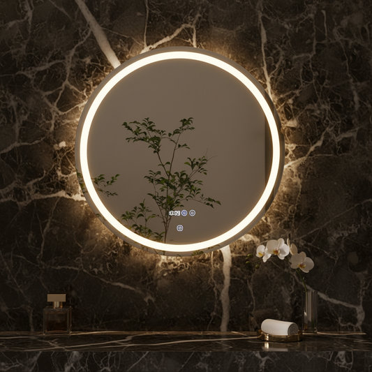 Miroir LED rond 80cm antibuée écran tactile luxe Fériona