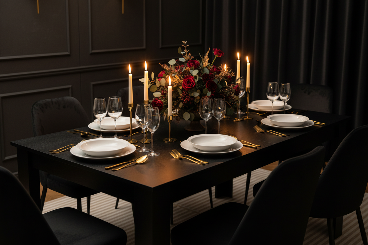 Table à manger 160cm 6-8 personnes noir luxe Fériona