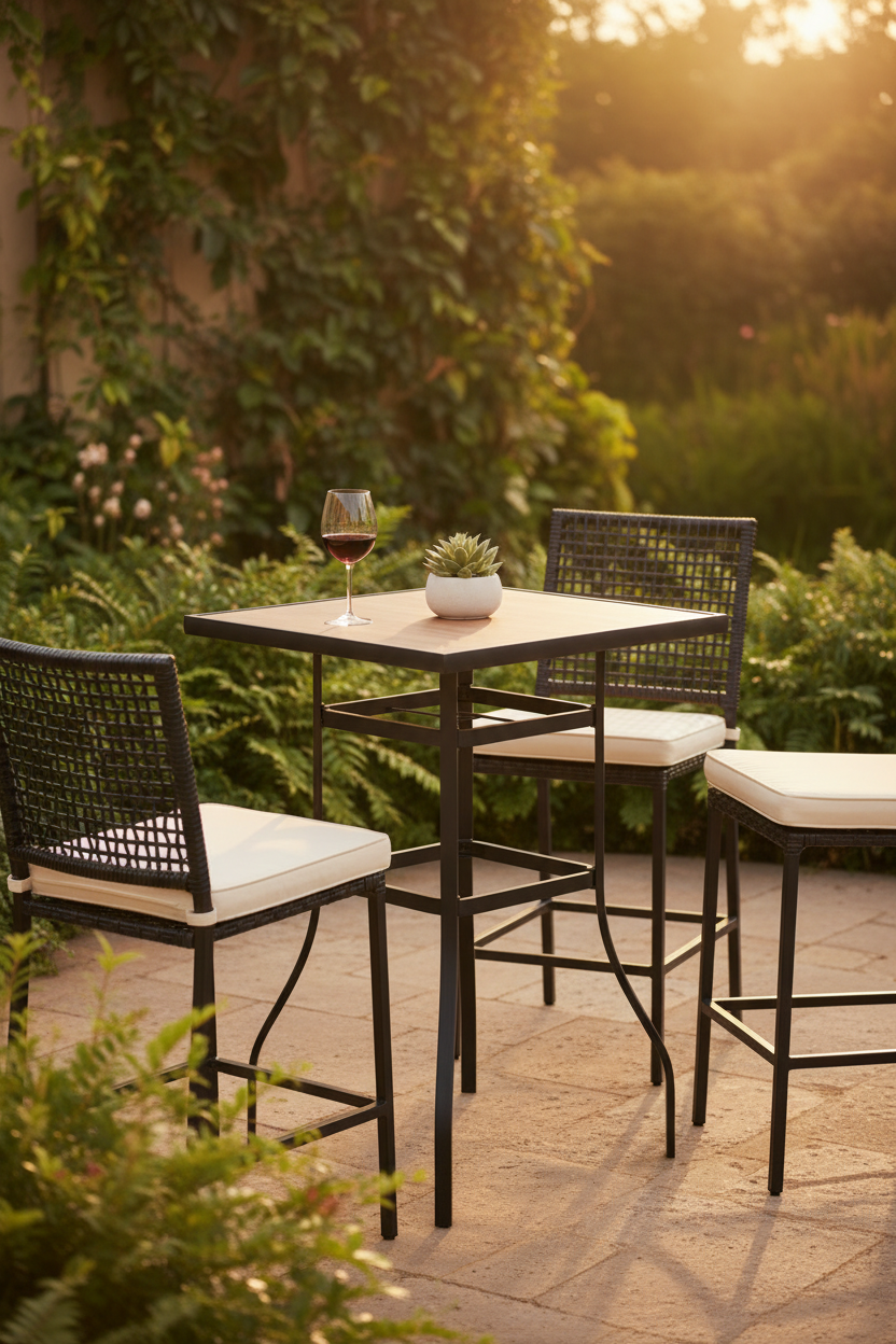 Table bistrot extérieur effet bois métal noir luxe Fériona