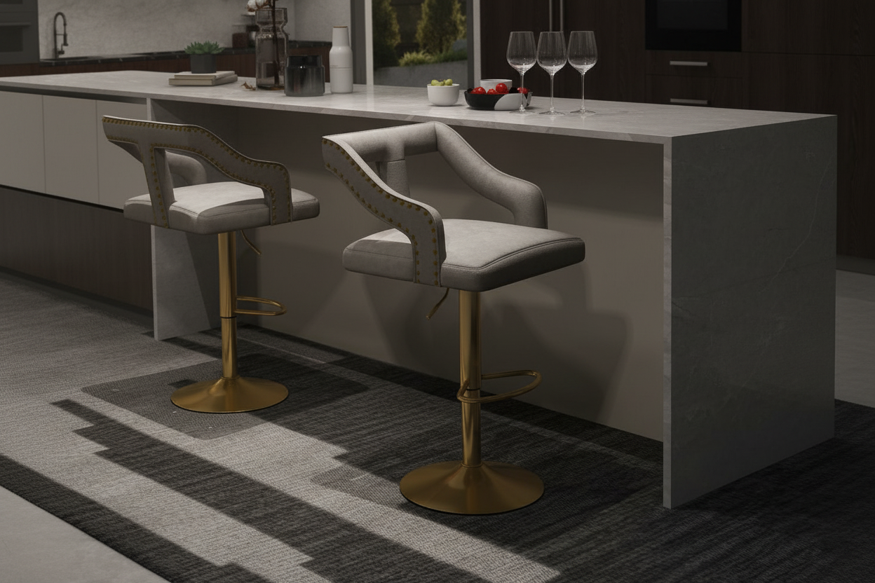 Lot 2 Chaises Bar Velours Gris Or Pivotantes Réglables Luxe Fériona