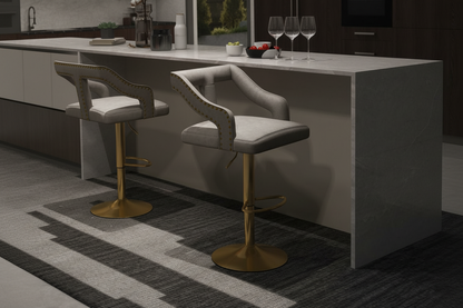 Lot 2 Chaises Bar Velours Gris Or Pivotantes Réglables Luxe Fériona