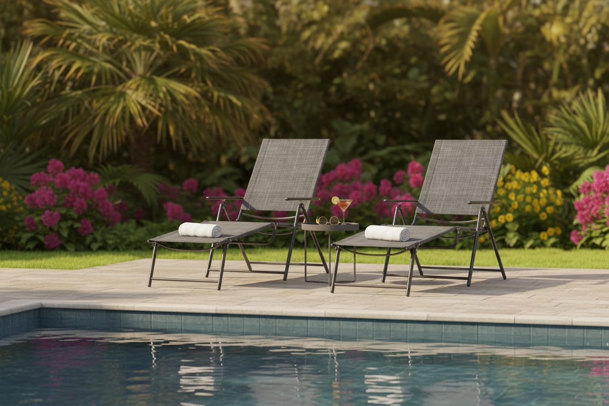 Lot 2 Chaises Longues Pliantes Gris Luxe Fériona