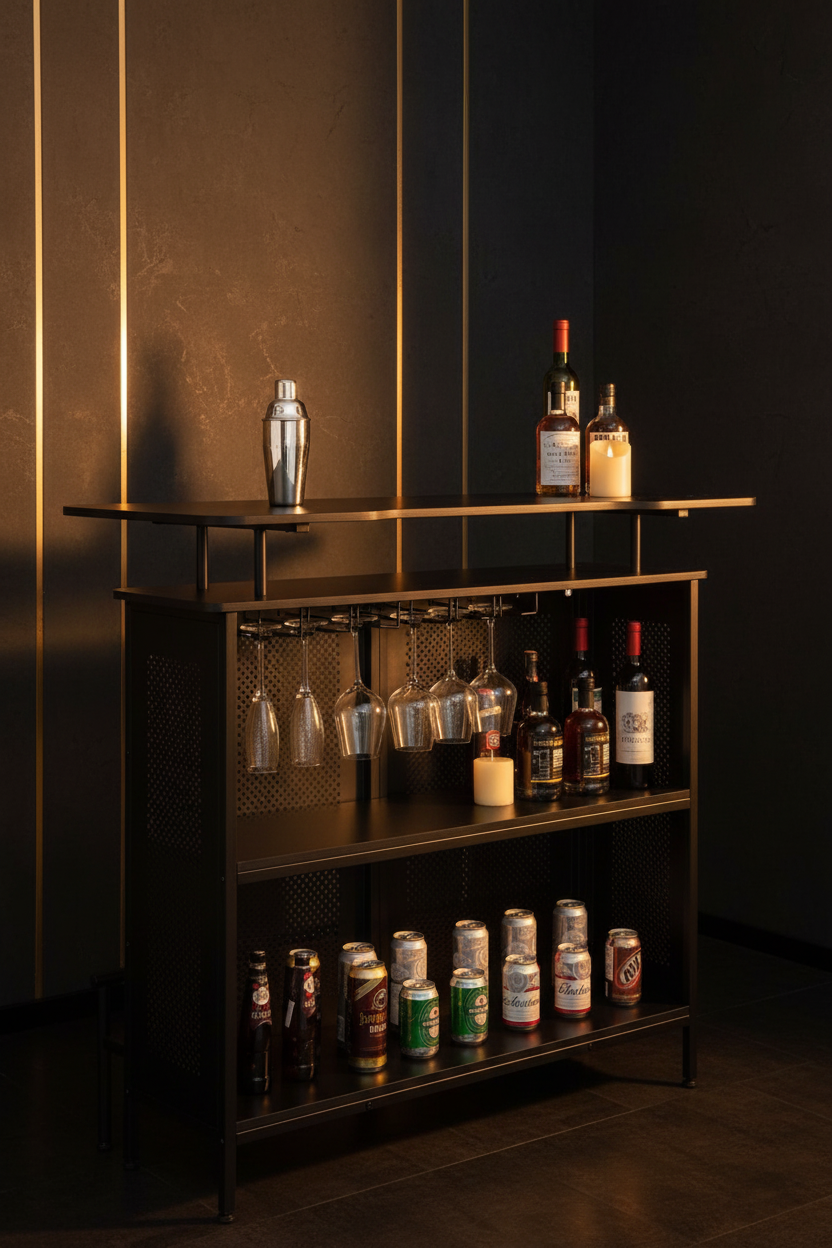 Table Bar Maison 4 Niveaux 6 Supports Verres Noir Luxe Fériona