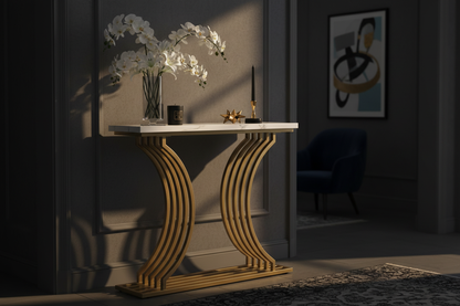 Table Console Marbre & Or Luxe Fériona