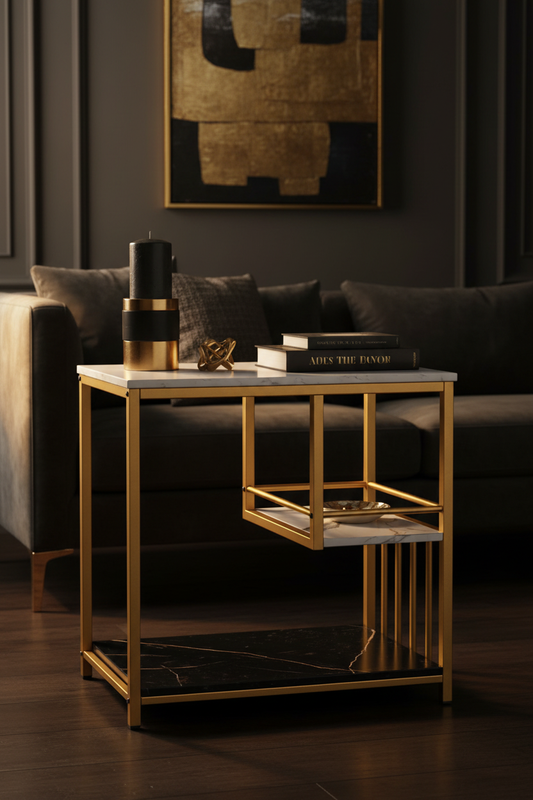 Table d'Appoint Marbre & Or Luxe