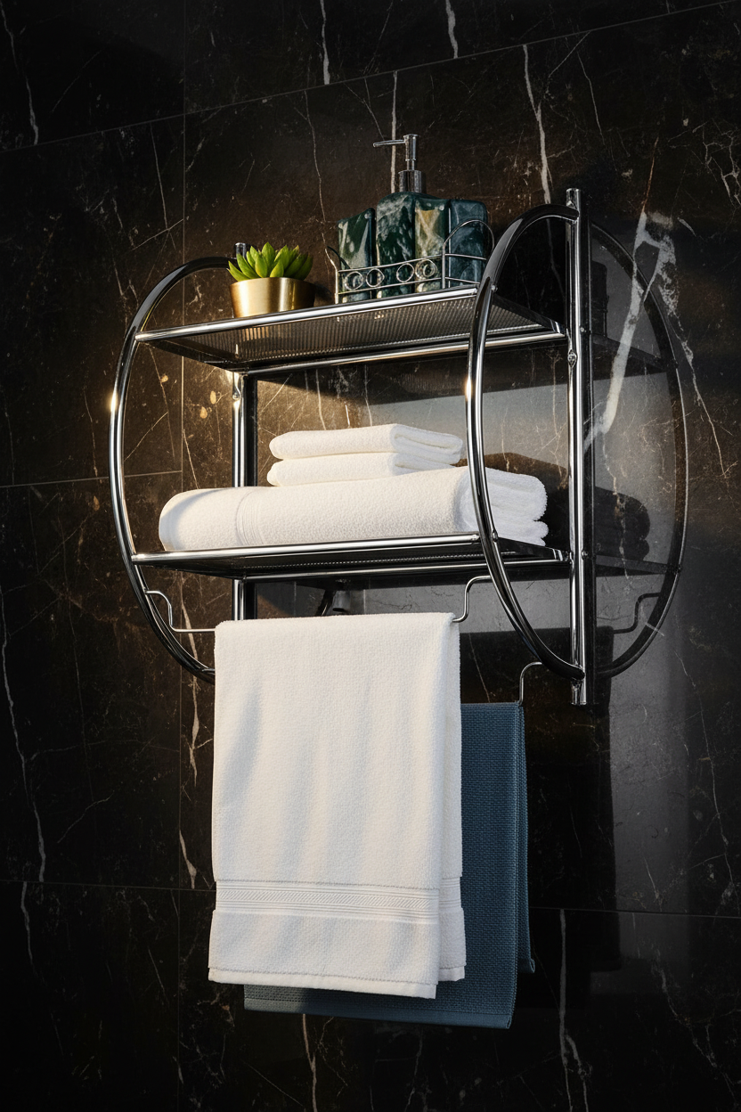 Étagère Murale Salle de Bain Chromée Luxe Fériona
